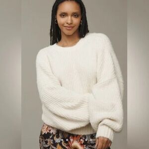 NWT! Anthropologie Ivory The Blake Slouchy-Sleeve Crew-Neck Sweater by Pilcro